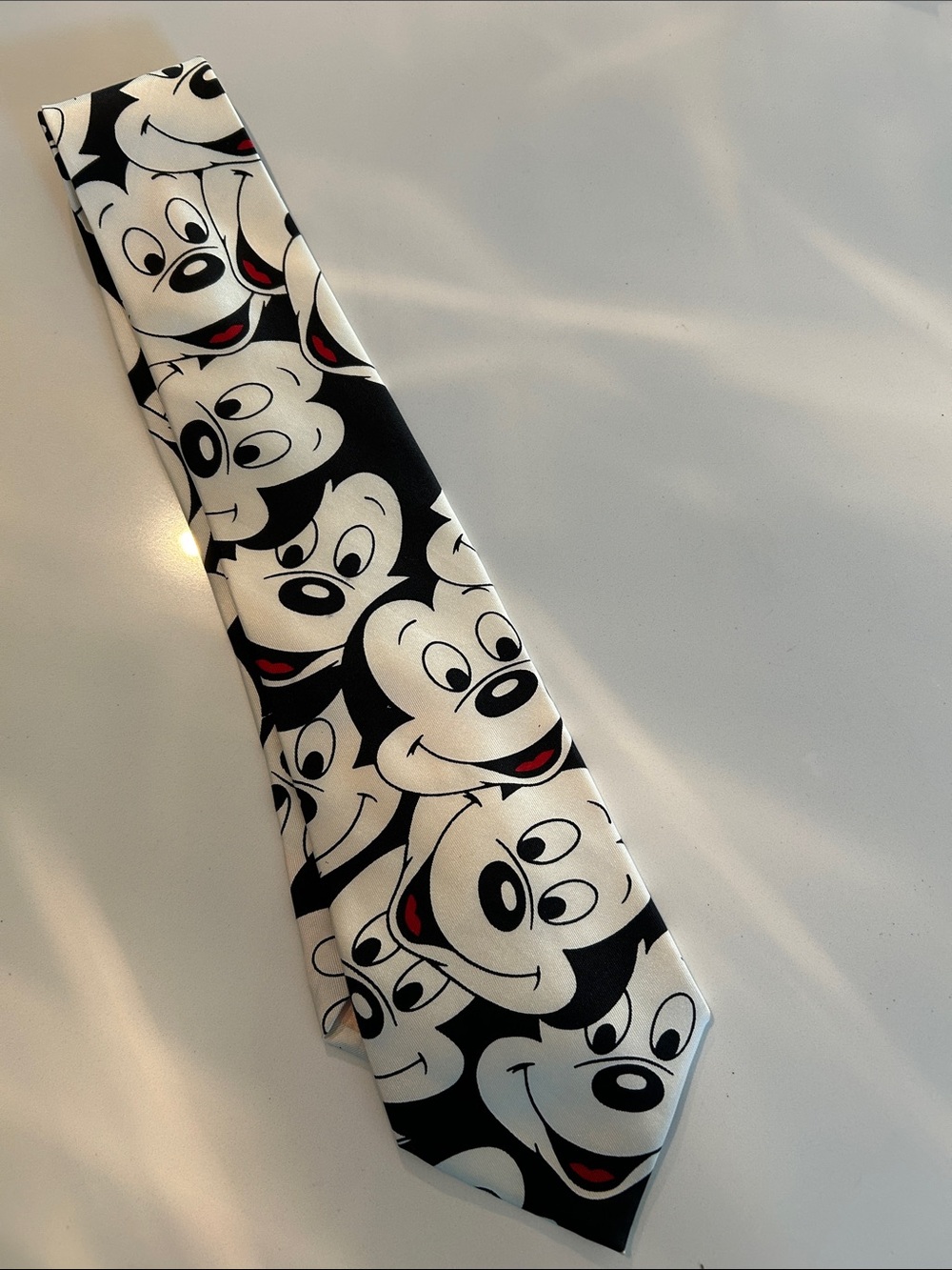 Black & White Micky Mouse Face Tie with Red Accents